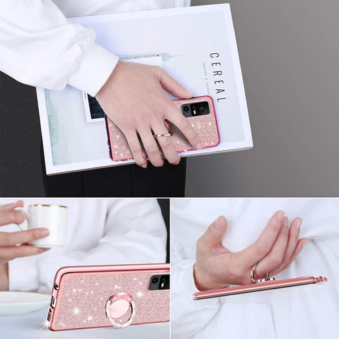 for TCL 40 XE 5G/40 NxtPaper 5G Phone Case with Ring Stand Lanyard Strap, Cute Shiny Glitter Girls Women Drop Protection ShockProof 2-Layer Protec...