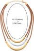 COOLSTEELANDBEYOND Three-Row Brown Leather Choker Collar Statement Necklace with Gold Grey Silver Textured Metal Charms...