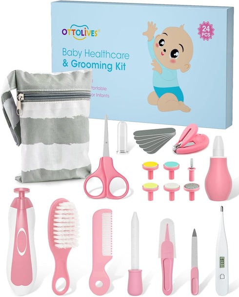 OTTOLIVES Baby Healthcare and Grooming Kit, 24 in 1 Baby Electric Nail Trimmer Set Newborn Nursery Health Care Set for Newborn Infant Toddlers Bab...