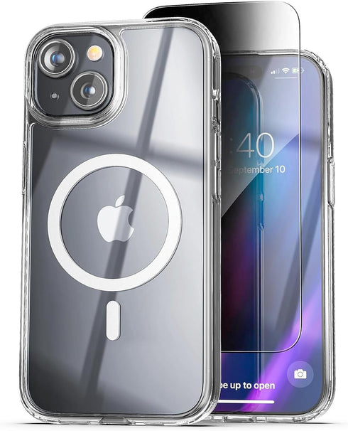ENCASED Privacy Case, Designed for iPhone 15 (2023) Slim-fit Clear Case with Anti-Spy Screen Protector, 9H Tempered Glass (Compatible with MagSafe...