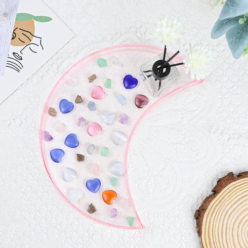 Bathroom Tray Organizer, 10'' Large Acrylic Moon-Shaped Vanity Tray Jewelry Tray for Perfume Cosmetic Candle Jewelry, Clear Pink Durable Decorativ...