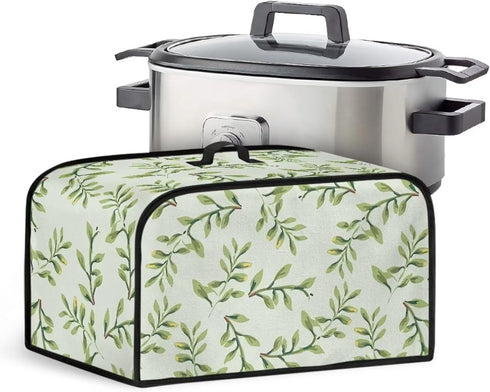 Crock Pot Cover Dust Protection Slow Cooker Cover for Kitchen Countertop, Green Leaf Appliance Cover with Top Handle and Accessories Pocket...