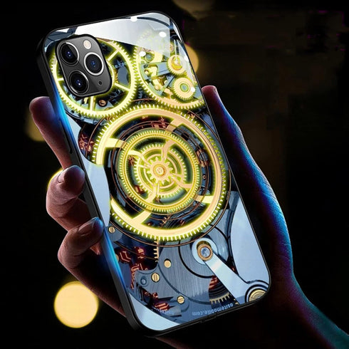Compatible iPhone 14 Case Colorful Glowing Tempered Glass Back Cover Bumper Shockproof?for Cool Women and Trendy Men?for iPhone Luminous Case for?...