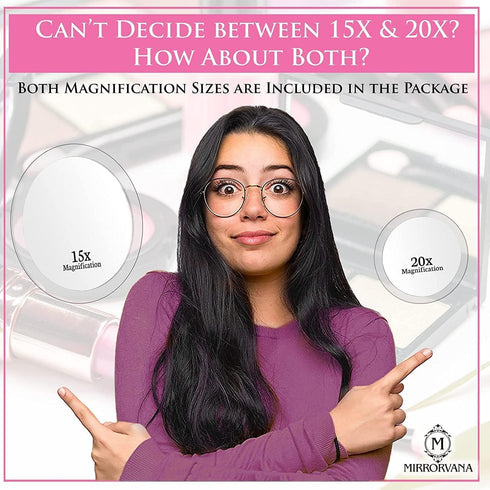 MIRRORVANA 20X & 15X Magnifying Mirror Set with 3 Suction Cups Each - Compact & Travel Ready Mirror for Makeup - Sizes: 6" and 4" Wide...