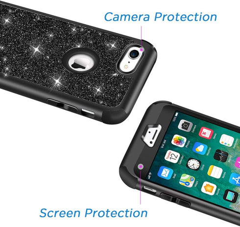Hython Designed for iPhone 8, iPhone 7 Case, Heavy Duty Full-Body Defender Protective Case Bling Glitter Sparkle Hard Shell Hybrid Shockproof Rubb...