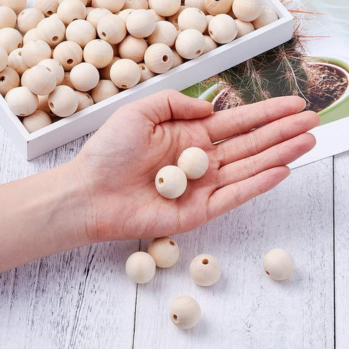 Kissitty 100Pcs 3/4" Diameter (20mm) Natural Unfinished Large Wood Beads Original Color Wooden Ball Spacer Loose Beads 18mm Thick for DIY Craft Je...