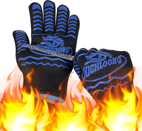 BBQ Gloves, Oven Gloves 1472? Extreme Heat Resistant, Grilling Gloves Silicone Non-Slip Oven Mitts, Kitchen Gloves for BBQ, Grilling, Cooking, Bak...