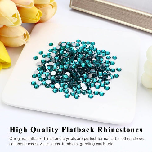 Flatback Crystal Rhinestones Round Gems for Nail Art and Craft Clothes Glue Fix, Green Zircon (2.7-2.8mm) SS10/1440PCS...