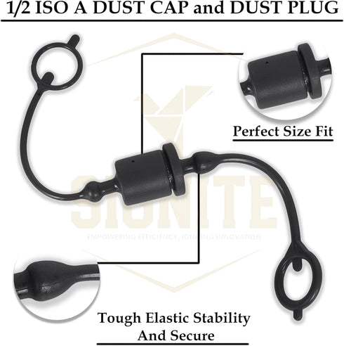 2 Set,1/2 Tractor Hydraulic Coupler Male Dust Cap and Female Plug Cover,ISO A Hydraulic Quick Disconnects Port Plug Fittings By Signite (Black)...