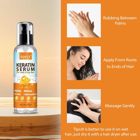 Keratin Protein Hair Serum for Frizzy Hair - Keratin Hair Serum Nourishes & Repair Hair with Castor Oil for Dry Damaged Hair - Keratin Hair Treatm...