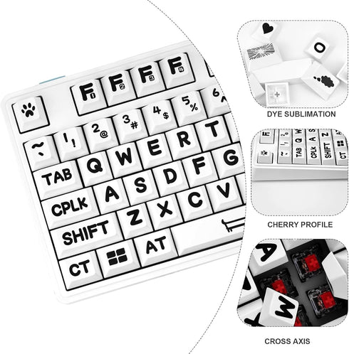 Custom Keycaps, 138 Keys Black and White PBT Cute Keycaps, Cherry Profile Dye Sublimation Themed Keycaps Set for Cherry Gateron MX Switches Mechan...