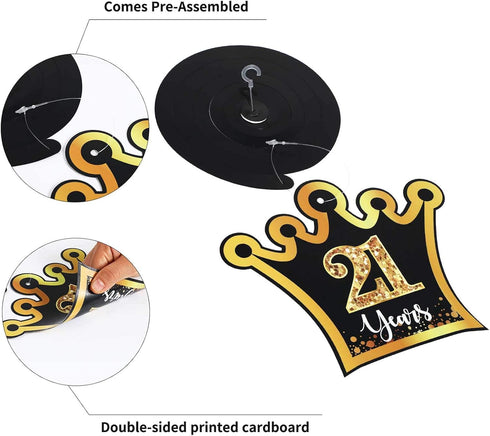 30 Pieces 21st Birthday Party Decorations, 21st Birthday Party Decorative Cards and Hanging Swirls Ceiling Decorations Shiny Celebration Hanging S...