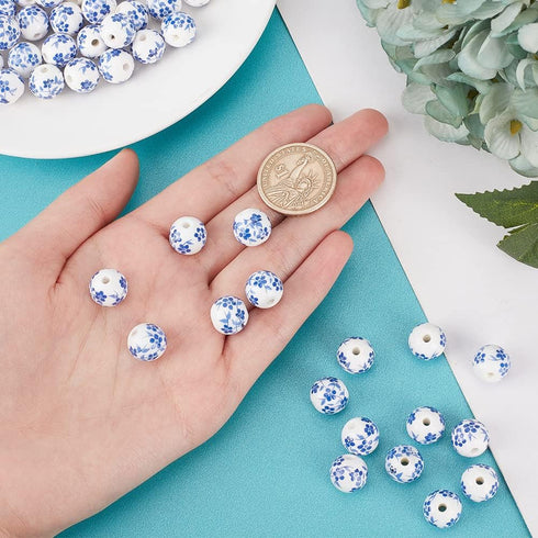 CHGCRAFT 200pcs 12mm Round Porcelain Beads Ceramic Loose Beads Handmade Porcelain Beads Printed Round Spacer Beads for DIY Jewelry Making Supplies...