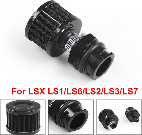 Dyno Racing Aluminum Billet Valve Cover Adapter Oil Cap Breather Fitting AN10 & Filter Accessory Compatible With LX LSX LS1 LS2 LS3 LS6 LS7...