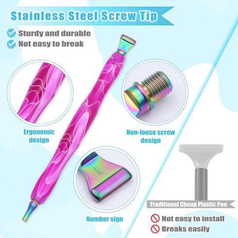 ZYNERY 27 PCS Diamond Painting Pens Kit, 12 PCS Metal Screw Thread Tips Stainless Steel Tips with 12 Clay, Diamond Art Pens 5D Diamond Painting To...