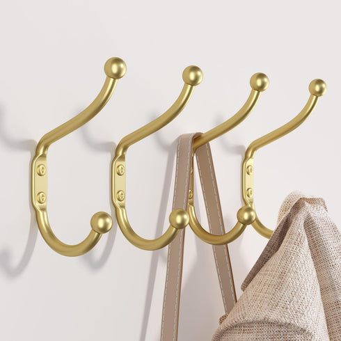 Gold Coat Hooks Wall Mount - Wall Hooks for Hanging, Heavy Duty Hooks, Mudroom Hooks, Metal Hooks for Hanging Clothes, Towels, Hats, Keys, Coats,4...
