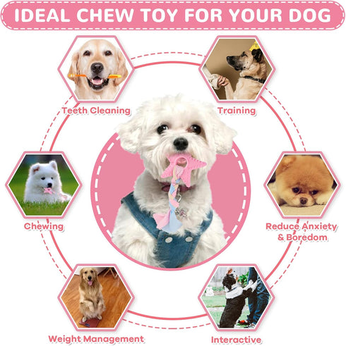 6 Pack Puppy Toys for Teething Small Dogs, Cute Pink Dog Chew Toys for Puppies, Soft Squeaky Dog Toys for Small Breed Cleaning Doggy Teeth, Outdoo...