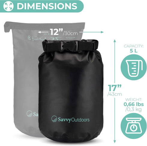Savvy Outdoors Waterproof Dry Bag - Dry Bags for Food & Gear, Stuff Sacks for Backpacking and Camping Equipment, Waterproof Bag for Beach, Boating...