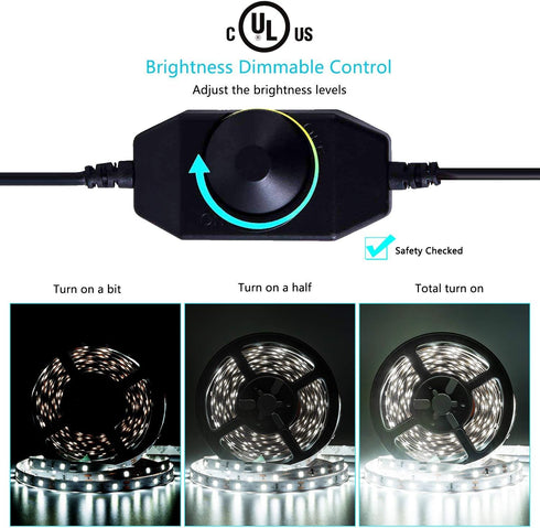 20FT White LED Strip Lights, Dimmable 6000K 360LEDs, Rope Strip Lights, Under Cabinet LED Strip Lights Tape with UL Power Supply for Kitchen, Wedd...