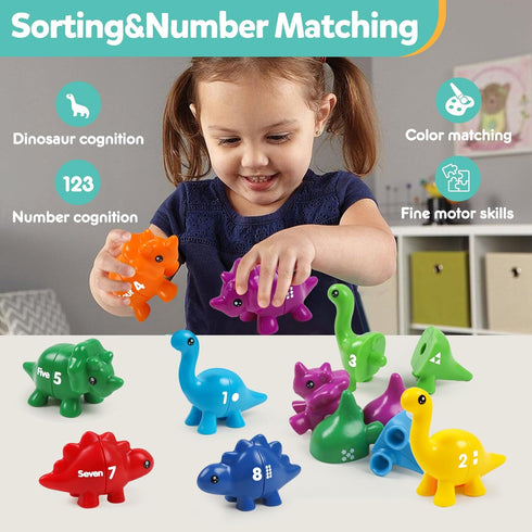 Matching Number Counting Dinosaur Toys with Double-Sided 1 2 3 Number Preschool Learning Sensory Sorting Educational Montessori Toy Sets for Kids ...