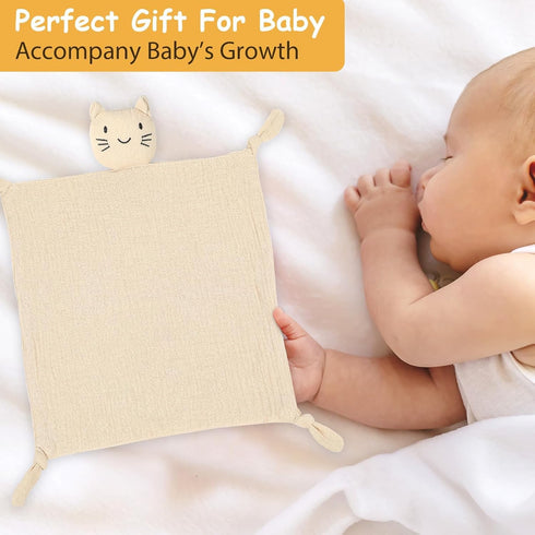 Cat Loveys for Baby Muslin Baby Security Blankets for Babies Soft Breathable Cotton Cat Baby Snuggle Animals for Newborn for Boys and Girls Neutra...