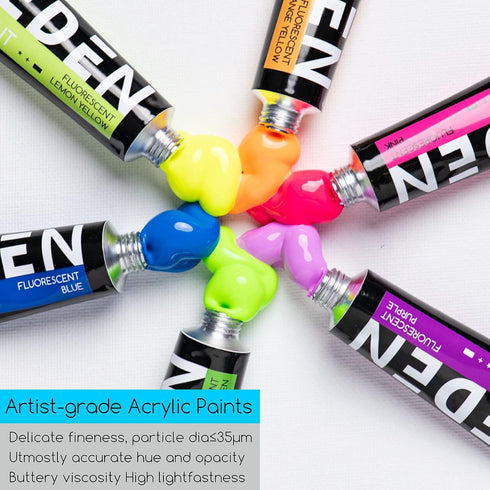 MEEDEN Fluorescent Acrylic Paint Set, Heavy Body Neon Acrylic Paint Tubes, 6 Colors 0.74 oz/22 ml, Glow in the Dark Acrylic Paints, Non Toxic Art ...