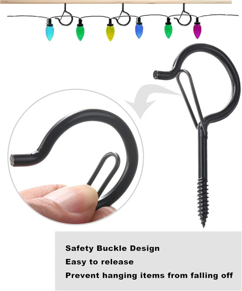 PlusRoc 20 Pack Large 3 Inch Q-Hanger Hooks for Hanging Outdoor String Lights Plants, Black Cup Hooks Screw in Eye Hooks wood Fence Wall Mount Cei...