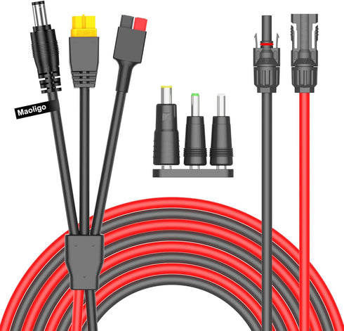 10FT 6 in 1 Solar to XT60 Anderson DC7909 DC6530 DC5525 DC5521 Extension Charge Cable 12AWG Solar Connector Adapter Kit (10FT)...