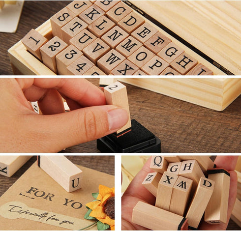 Wooden Rubber Stamps Set - 36 PCS Small Vintage Alphabet Letter Number Stamps Kit with Storage Box for Scrapbook,DIY Craft Card,Painting,Photo Alb...