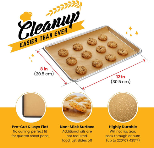 Quarter Sheet Pans 8x12 Inch Pack of 120 Parchment Paper Baking Sheets by Baker’s Signature | Precut Silicone Coated & Unbleached – Will Not Curl ...