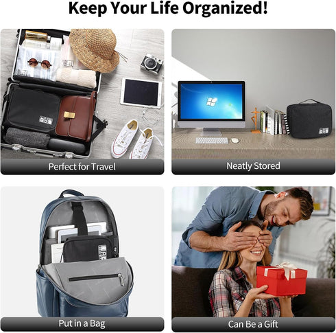Cable Organizer Bag, Large Capacity Electronic Organizer Travel Case With Handle, Waterproof Tech Organizer for iPad Mini, Kindle, Cables, Charger...