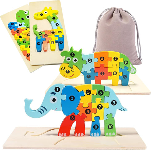Toddler Puzzles for Kids Ages 3-5, Wooden Puzzles for Toddler 3 years, Montessori Toys for 3 Year Old Boys Girls Kids, 4-Pack Animal Puzzle Toddle...