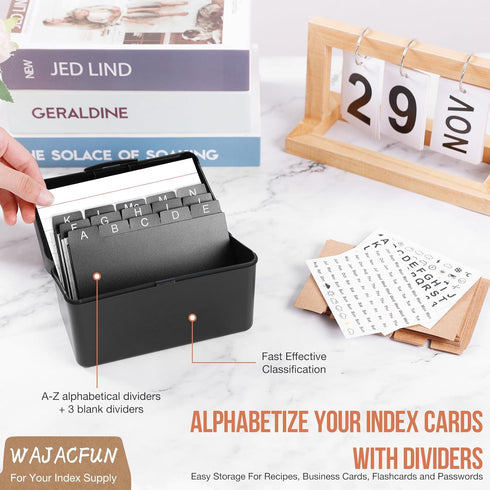 3"x5" Index Card Holder Set, Index Card Box Organizer Storage with 100 Ruled Notecards, 30 Plastic Black Dividers, 25 Kraft Dividers, 240 Designed...
