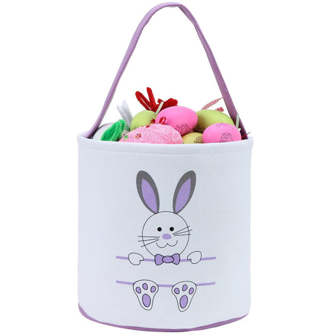 Easter Bunny Basket Egg Bags for Kids,Canvas Cotton Personalized Candy Egg Basket Rabbit Print Buckets with Fluffy Tail Gifts Bags for Easter……...