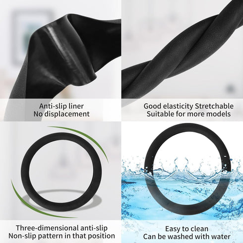Resilient Car Steering Wheel Cover, Car Silicone Steering Wheel Cover for Men, Fits 14-Inch Steering Wheel Cover in Black, Semi-Wraparound Thin St...