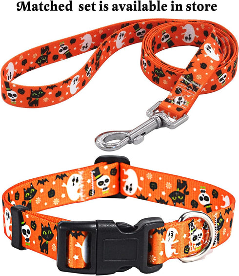 Halloween Dog Collar - Pumpkin Bat Ghost Pattern - Adjustable for Small Medium Large Dogs(Halloween,S)...