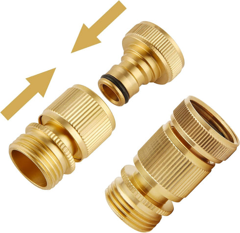 Garden Hose Quick Connect Solid Brass Quick Connector Garden Hose Fitting Water Hose Connectors 3/4 inch GHT (6 pc Connect Set)...