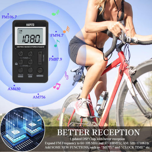Pocket AM FM Radio Portable Digital Tuning Walkman Radio with Best Reception - Hapito Personal Small Transistor Radio with Sterio Earphone, Rechar...