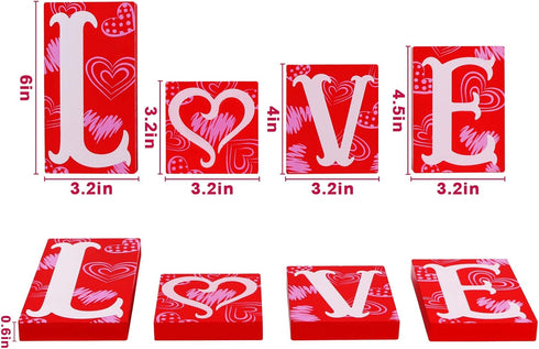 Valentines Day Decor Love Blocks Wooden Table Sign, Red Valentines Day Decorations For The Home Table Decor Valentine Gifts, For Wedding Anniversa...