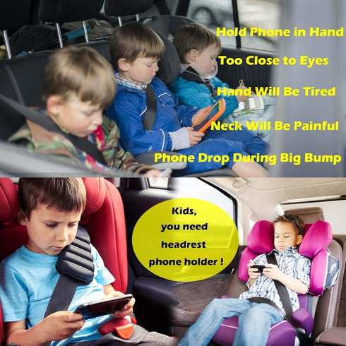 Car Headrest Phone Holder for Kids Back Seat - Compatible with iPhone, Samsung and other Cell Phones - Soft Adjustable Silicone Holding Net (for P...