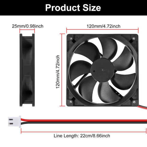 2Pcs DC 12V 12025 Cooling Fan 120x120x25mm 12cm 120mm Computer Case Fan DC 12V Cooling Fan for Fan Server Chassis Power Inverter PC Cooling Fan 2P...