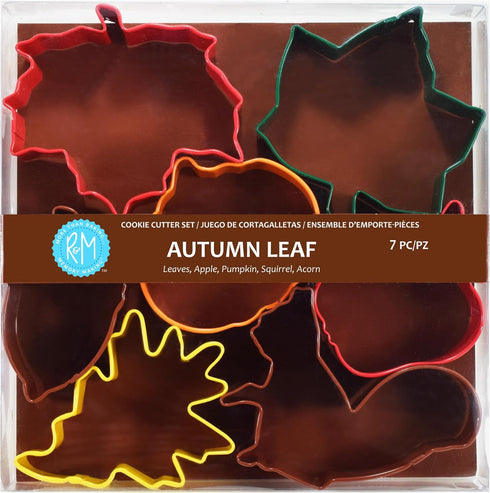R&M International Autumn Leaf Cookie Cutters, Acorn, Ivy, Apple, Oak, Pumpkin, Maple, Squirrel, 7-Piece Set...