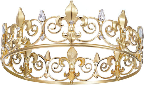SWEETV Royal Full Round King Crown Crystal Tiara for Men Party Hats Costume Accessories...