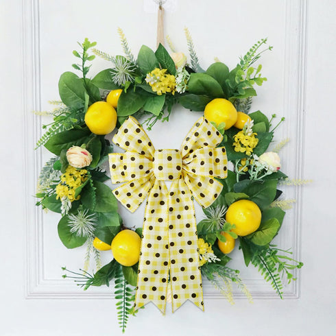 CCINEE 4 Rolls Wired Edge Ribbons with Lemon,2.5 Inch×26 Yards Yellow Satin with Lemon Polka Dot Stripe Plaid Check for Wreath Floral Arrangements...