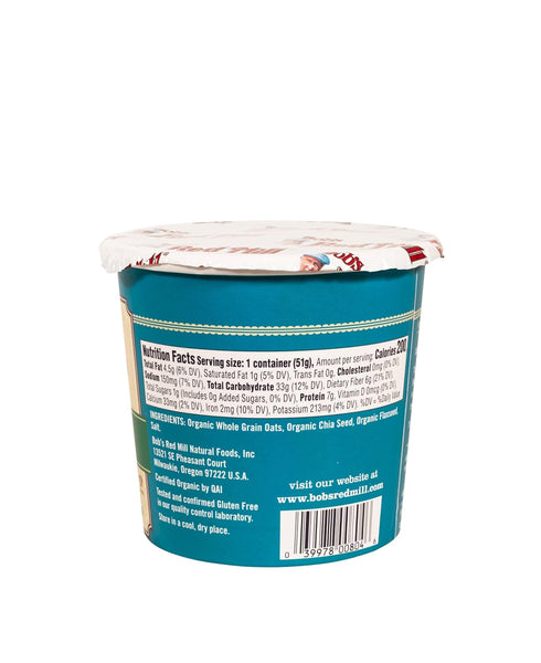 Bob's Red Mill Organic Gluten Free Oatmeal Cup, Classic with Flax/Chia, 1.8 Ounce (Pack of 1), Non-GMO, Whole Grain, Kosher...
