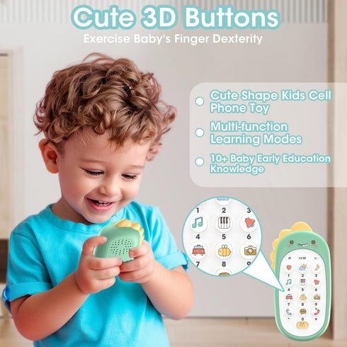 WXX Baby Phone Toy for Baby with Early Education & Music, Learning Educational Dinosaur Fake Kids Phone, Sensory Toys for Toddlers kids Boys and G...