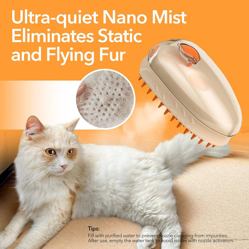 4-in-1 UV Spray Massage Grooming Brush, Bulit-in Cat Moss Lamp, Nano Spray Steam Brush for Removing Loose Fur, Water Brush for Long or Short Haire...