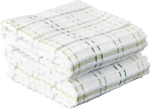 Ritz Royale Collection 100% Combed Terry Cotton, Highly Absorbent, Oversized Kitchen Towel Set, 28" x 18", 2-Pack, Checked, Cactus Green...