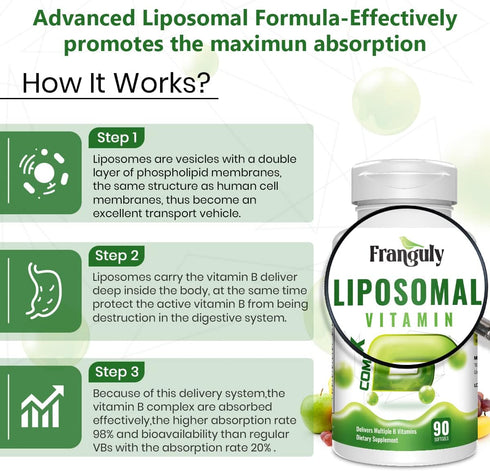 Active B Complex Liposomal B Vitamins with Choline Inositol, 90 Softgels High Potency B1, B2, B3, B5, B6, Biotin, Folate, Methylated B12- Immune, ...