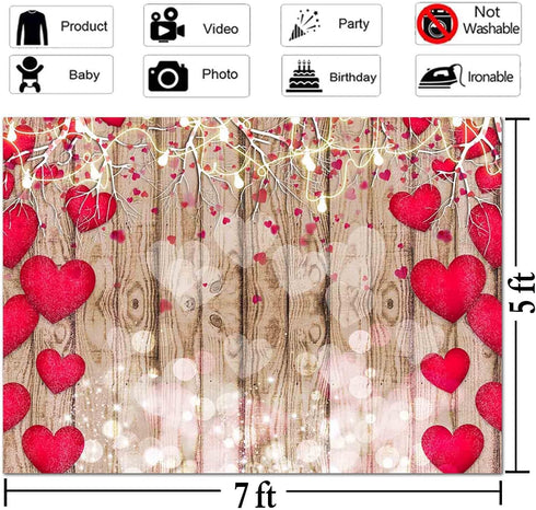 Red Love Heart Valentine's Day Vintage Rustic Wood Theme Photography Backdrops 7x5ft Mother's Day Wedding Bridal Shower Wedding Anniversary Party ...